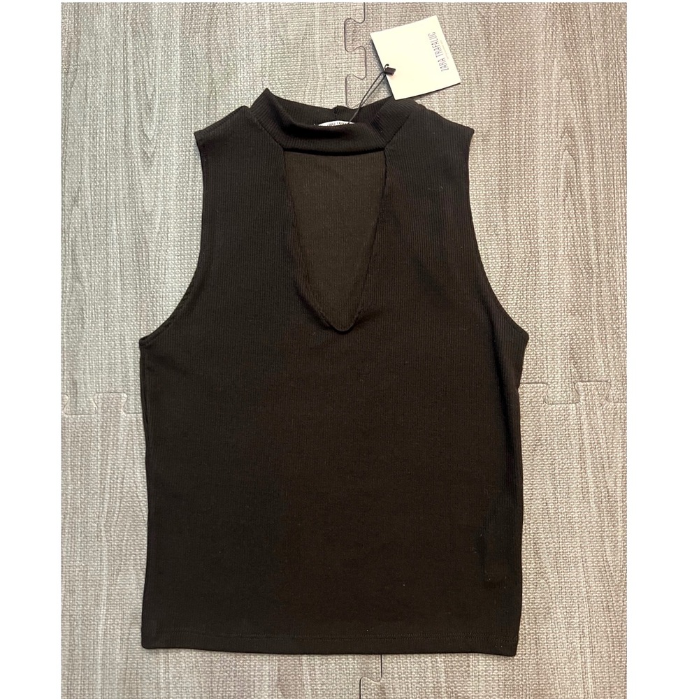 Zara Trafaluc Womens Black Ribbed Cutout High Neck‎ Tank Top Small NWT